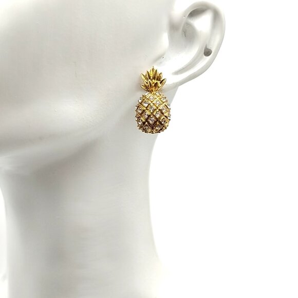 J. Crew Gold Tone Pave Rhinestone Pineapple Stud Earrings - Picture 9 of 11